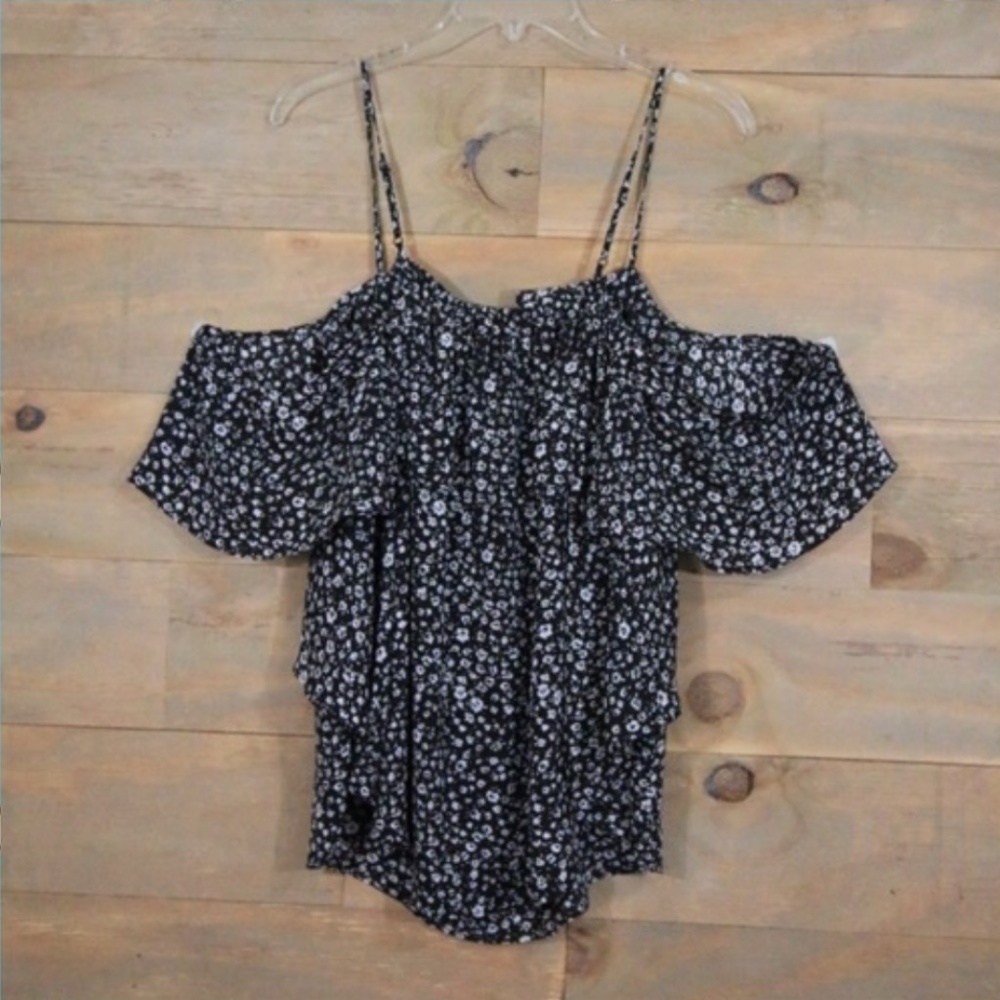 Ana Cold Shoulder Black and White Floral Top
